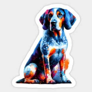 Vivid Bluetick Coonhound Portrait in Splash Art Style Sticker